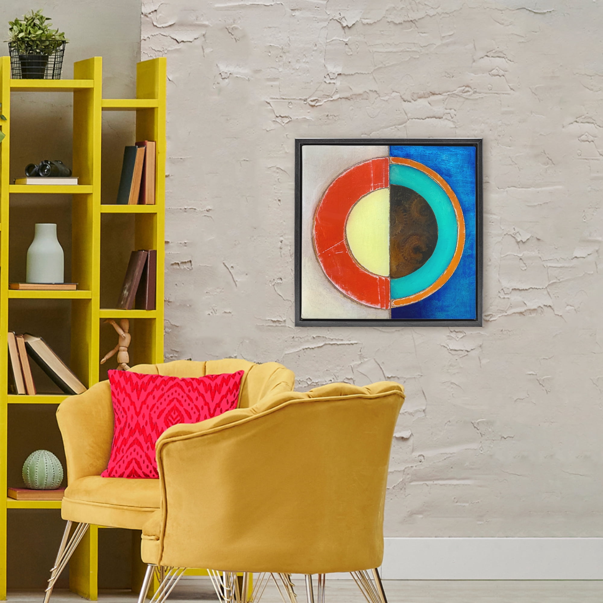 Stupell Industries Round Structured Color Block Black Framed Floater Canvas Wall Art, design by Matthew Finger