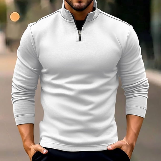 pstuiky Camisas casuales de manga larga para hombre, Camisa deportiva de manga larga con cuello alto y cremallera para hombre, color liso Tops de hombre xl