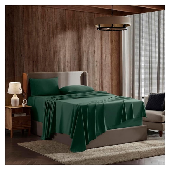 Cal King Size Sheets Set - 4 Piece California King Sheets, Deep Pocket, Hotel Luxury, Extra Soft, Breathable and Cooling, Dark Green Cal King Bed Sheets