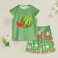 thumbnail image 2 of OYXSER Toddler Girls Outfits Fruit Print Short Sleeve T-Shirt Tops & Shorts Sets 2Pcs Clothes Set, Green 4-5T, 2 of 5