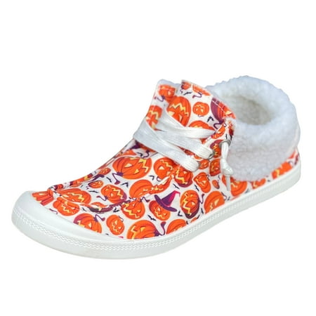 

XINSHIDE Women Shoes Pumpkin Print Warm Casual Shoes Fashion Soft Sole Non Slip Lazy Leisure Shoes
