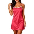 thumbnail image 3 of YOIAVAIOY Free Size Women's Satin Lace Nightgown Thin Spaghetti Strap Short Slip Dress Lightweight Summer Loungewear Sleepwear Without Built-in Bra for Bridal Party Red, 3 of 9