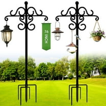Circles 76 Inch Shepherds Hooks for Outdoor 2 Pack, Bird Feeder Poles with 4 Hooks, Shepherds Hook for Bird Feeders Outside with Base, Garden Pole for Hanging Plant Baskets, Weddings Decor (76 Inch)