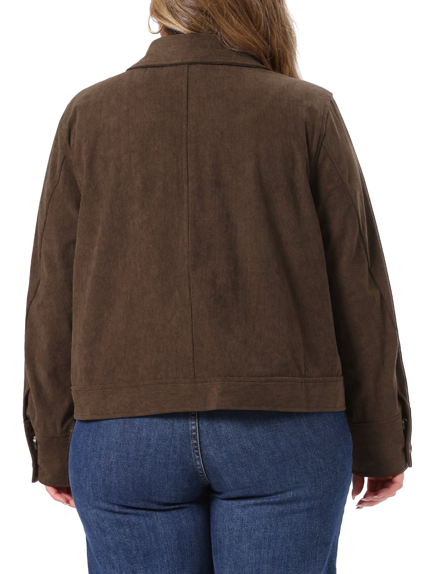 DARING DIVA Women's Plus Corduroy Long Sleeve Button Pockets Jacket 4X Dark Brown