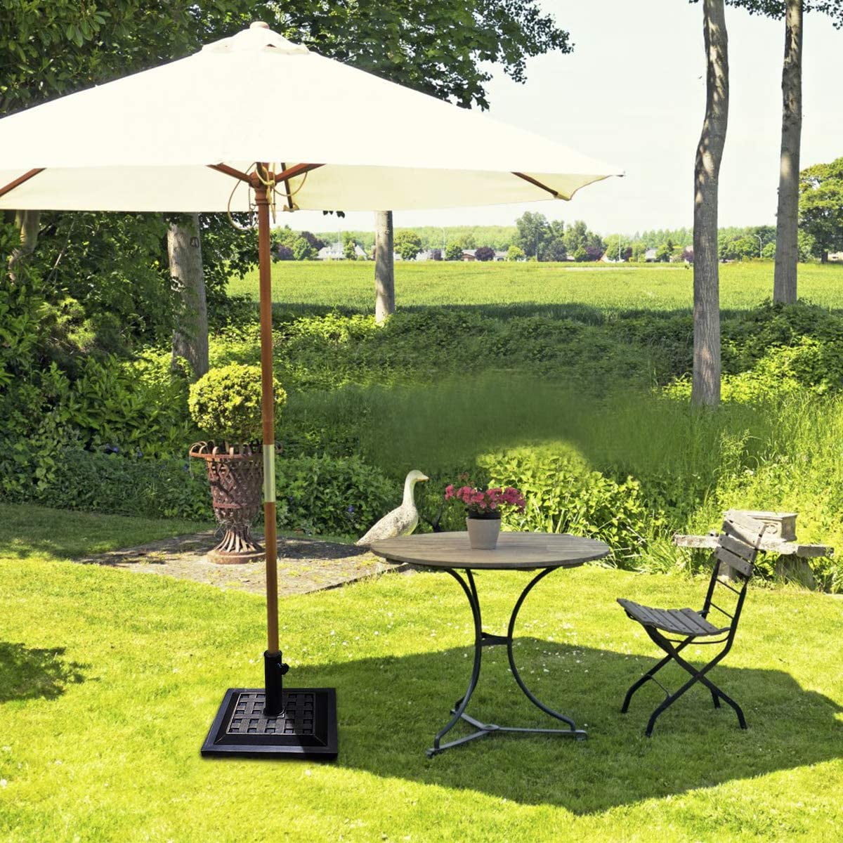 MorandiMal 30lbs Patio Market Umbrella Base, Heavy Duty Outdoor Stand, Cast Iron Tube Umbrella Holder for Garden Beach, Classic Square Umbrella Standing Deck Porch
