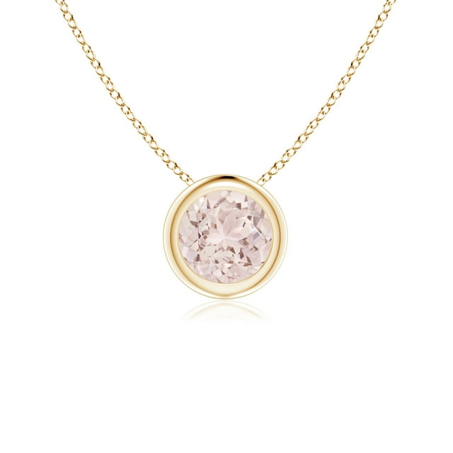 Angara Collier en Morganite Naturel - Pendentif Solitaire Rond en Morganite avec Lunette en Or Jaune 14K pour Femmes