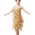 thumbnail image 4 of Women Vintage Great Party Sequin Dress Sexy V-Neck Summer Cami Dress Gold Fringe Dress, 4 of 7