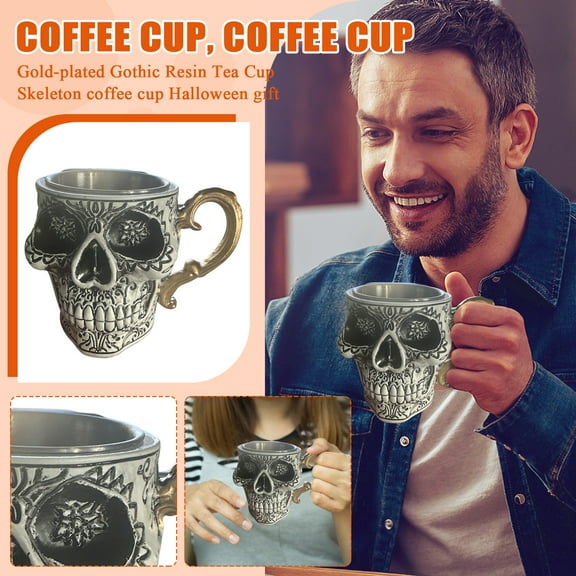 Skull Coffee Mug, Royal Skull Coffee Mug, Gothic Porcelain Tea Cup With Gold Trim, Halloween Skull Cup with Saucer Set, Skul l-Coffee Mu g Halloween Gifts for Coffee Lovers And Collectors