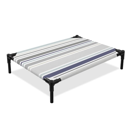 Gray Gradient Stripes Elevated Dog Bed Lines Art Cooling Breathable Outdoor Raised Dog Cot Bed with Metal Frame Non-Slip Feet for Medium Dog 24x20in