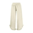 thumbnail image 4 of Tittly Wide Leg Pants Woman Baggy Pants Linen Pants Women 2025 Women's Linen Summer Solid Color Palazzo Pants Flowy Wide Leg Beach Pants With Pockets Comfy Pants Women Sweatpants Women Beige L, 4 of 5