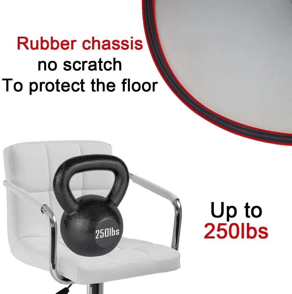 Dkeli Adjustable Square PU Leather Swivel Bar Stool with Armrest, White (Set of 2)