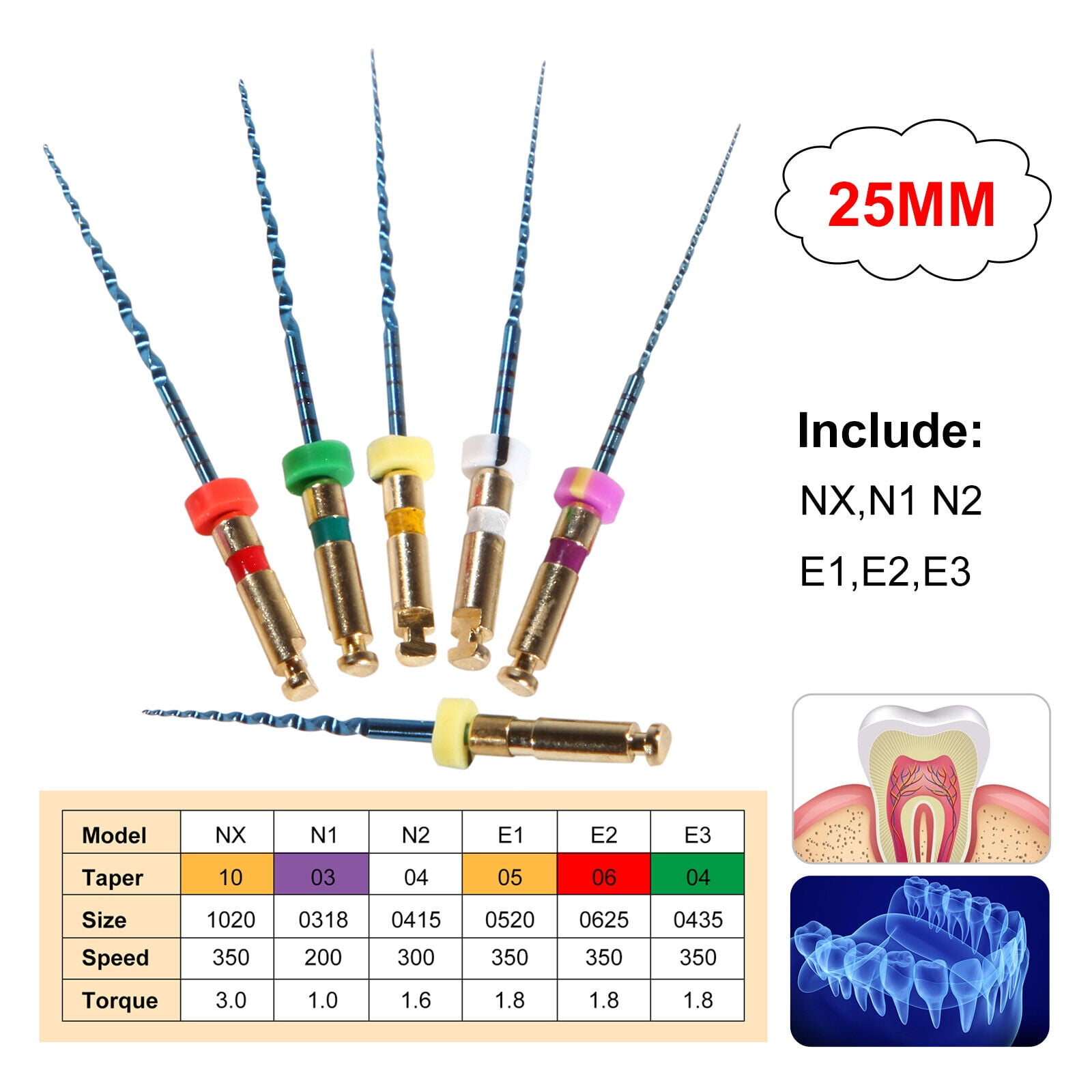 6PCS Endodontic Dental Endo Files Rotary NITI Files XPro NX N1 N2 E1