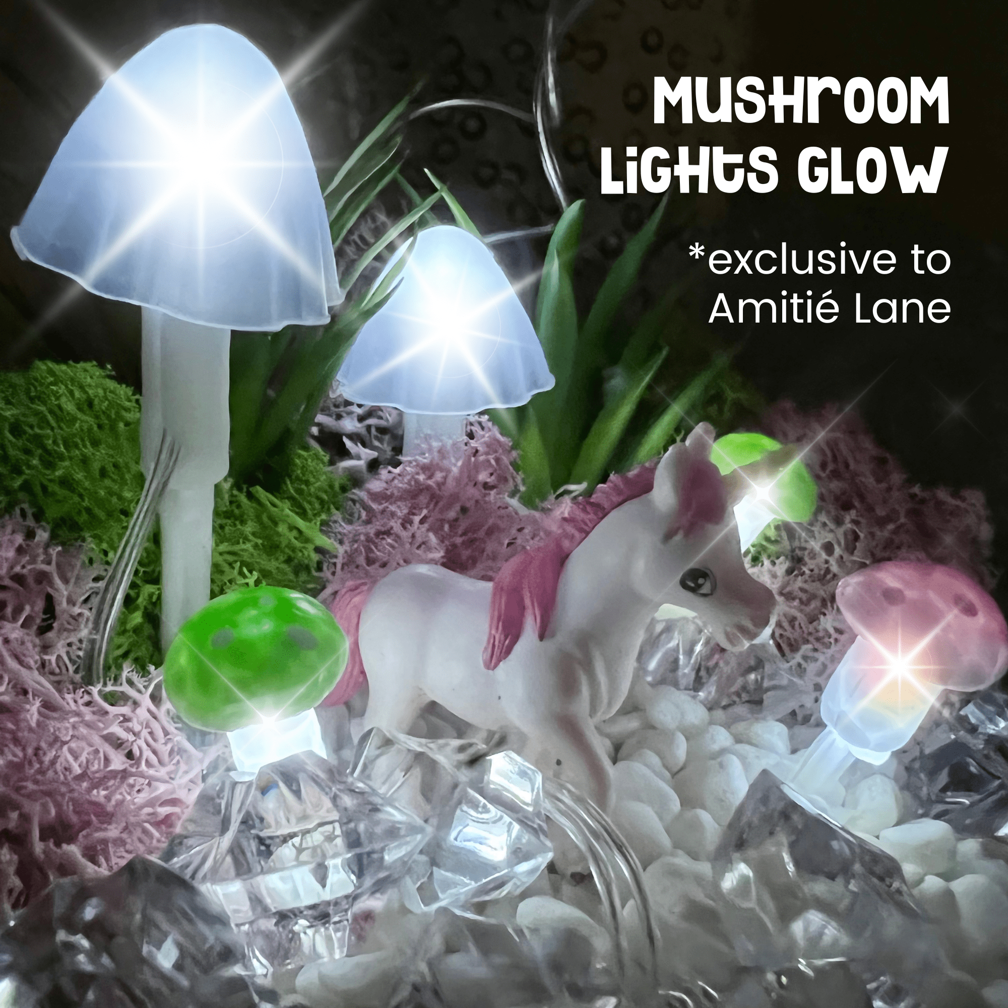 Amitie Lane DIY Itsy Unicorn Terrarium, LED Mushroom Lights, Arts & Craft, Girls Ages 6+