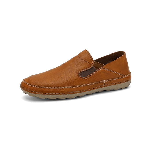 Mens Driving Loafers Leather Casual Non-slip Soft Sole Work Shoes Lightweight Comfortable Outdoor Walking Shoes Brown 9.5 US