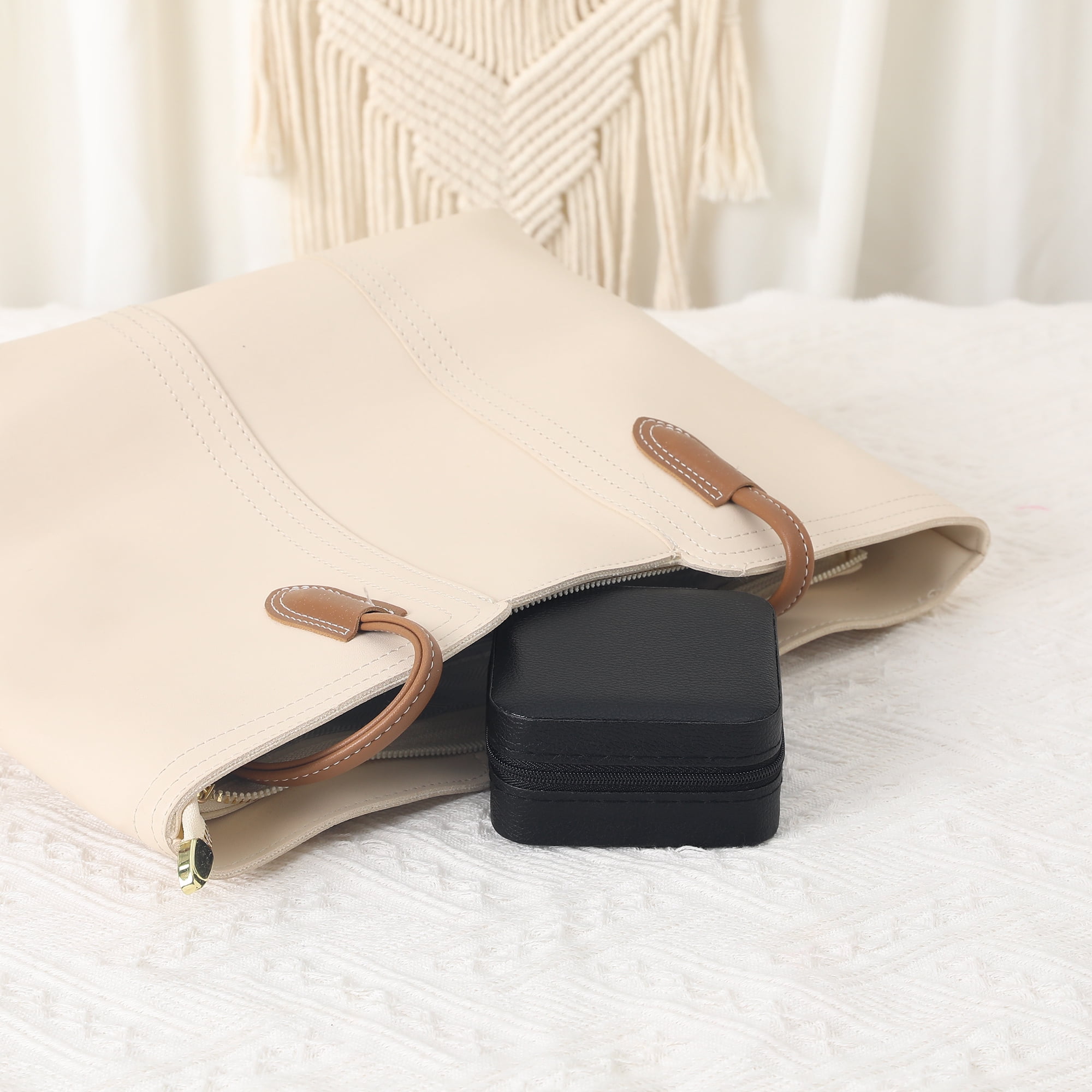 Unique Bargains Portable Mini PU Leather Organizer Storage Holder Jewelry Box Black