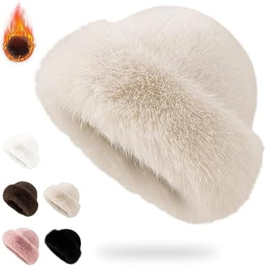2026 New Faux Fur Winter Bucket Hat for Women, Fluffy Wide Brim Fisherman Cap, Warm & Cute Plush Snow Hat（Beige）（XX）