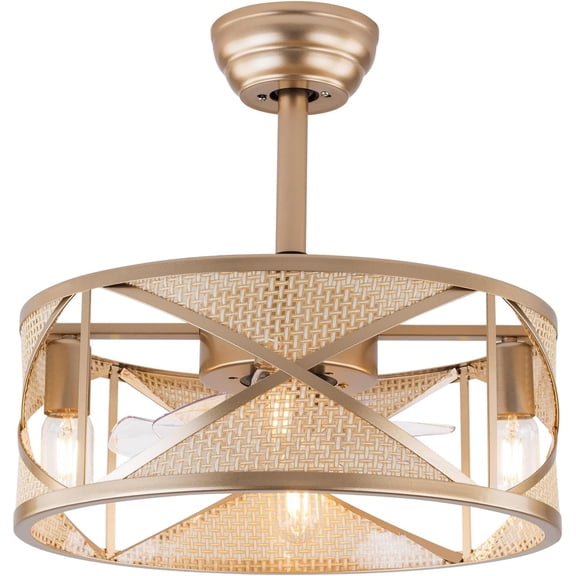 Caged Fandelier Ceiling Fan with Light & Remote Control 6 Speed Farmhouse Rustic Bladeless Chandelier Retro Lighting Fixture For Bedroom Living Room Dining Room Kitchen Commercial