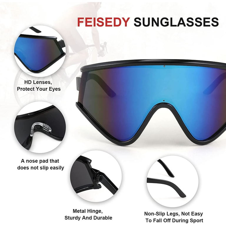 FEISEDY Shield Oversized Wraparound Sunglasses 80s One Piece Outdoor Sport Glasses Visor for Men Women B2791, Adult Unisex, Size: Average, Red