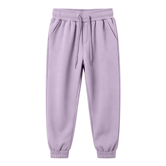 GobdXE Girls' Solid Jogger Sweatpants with Drawstring Elastic Waist and Pockets Purple,8-9 Years