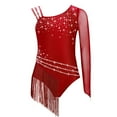 thumbnail image 4 of Kaerm Kids Girls Shiny Gymnastic Leotard Tassel Figure Skating Jumpsuit Ballet Latin Jazz Dance Bodysuit Burgundy 10, 4 of 6