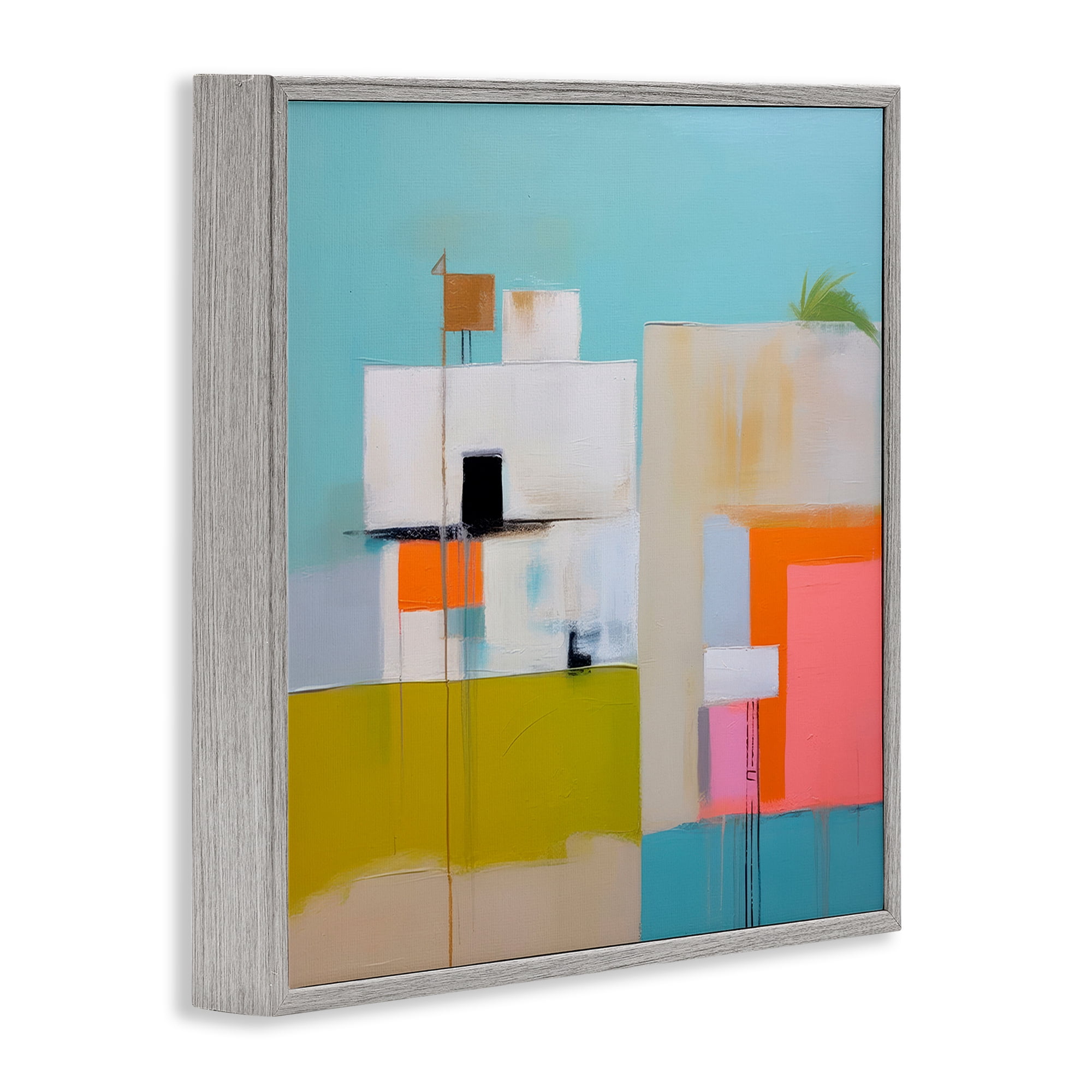 Stupell Industries Tropical Villa House Abstract Painting Gray Framed Art Print Wall Art, 24 x 24