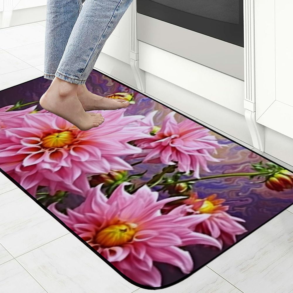 Heduofu Decorative Door Mat, Door Mat with Non-Slip Rubber Backing, Easy Cleaning, Traps Dirt, for Entry, Patio, Garage- Dahlias Autumn Pink Purple Pink Flower 19.68*47.24 in