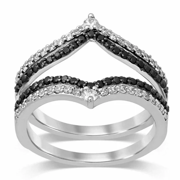 2Ct Round Cut Simulated Black & White Diamond Wedding Enhancer Wrap Ring Guard 14K White Gold Plated 925 Silver For Her