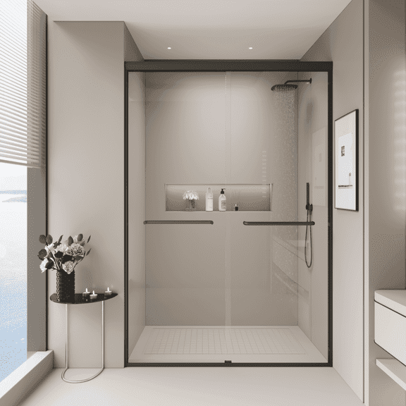 Matte Black 44-48 in. x 72 in., 1/4" (6mm) Thick Tempered Glass Semi-Frameless Bypass Double Sliding Shower Door