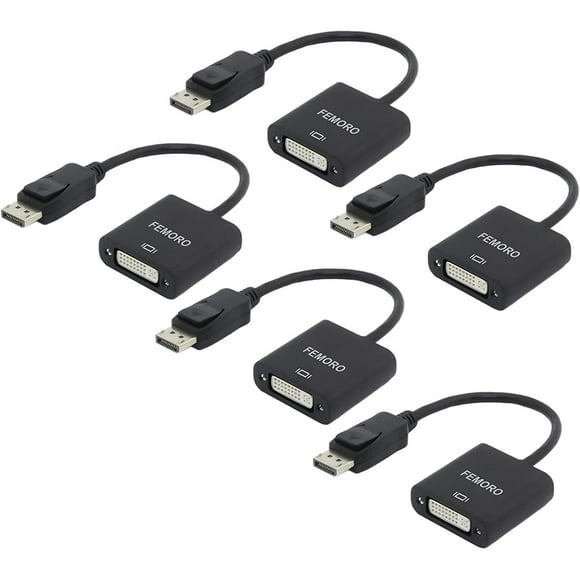 DisplayPort to DVI Adapter 5-Pack, FEMORO Display Port DP to DVI-I Adapter 1080P for All DP Port Computer, Laptop, Desktop - Black