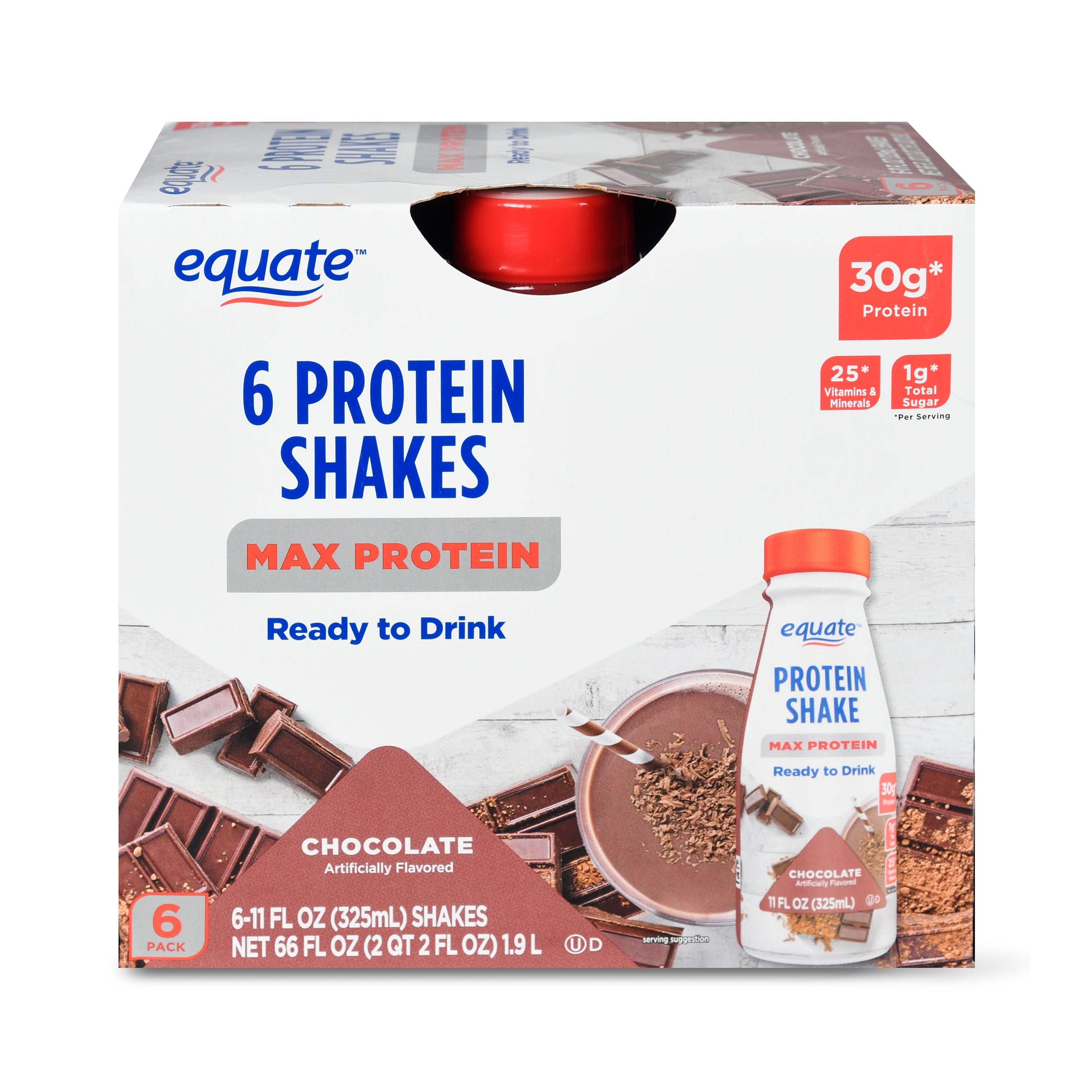 Equate Protein Shakes, Max Protein, Chocolate, 20g Protein, 6 Count