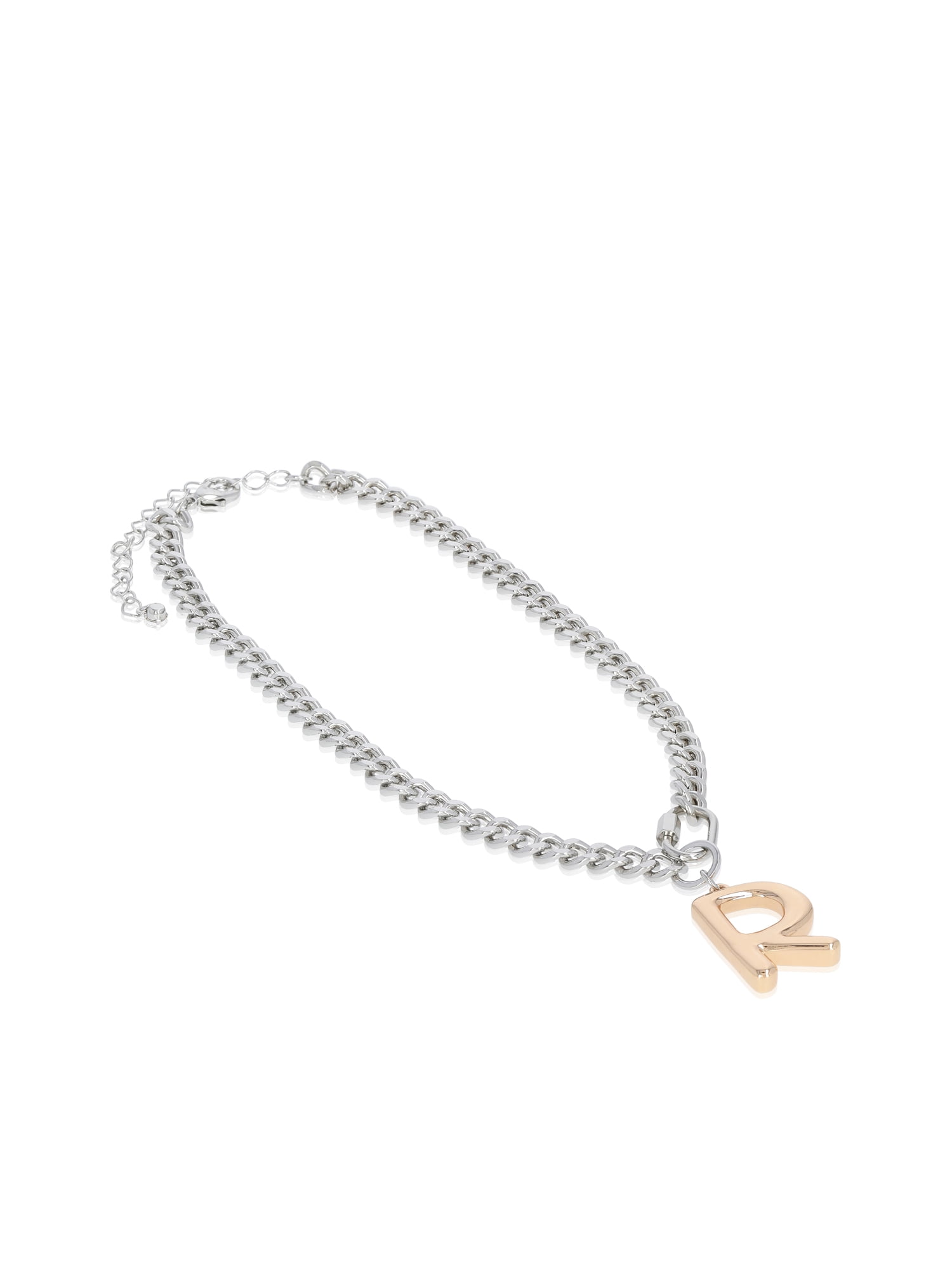 No Boundaries Mixed Metal Initial Bubble Letter R Necklace, 1-Piece, Women’s