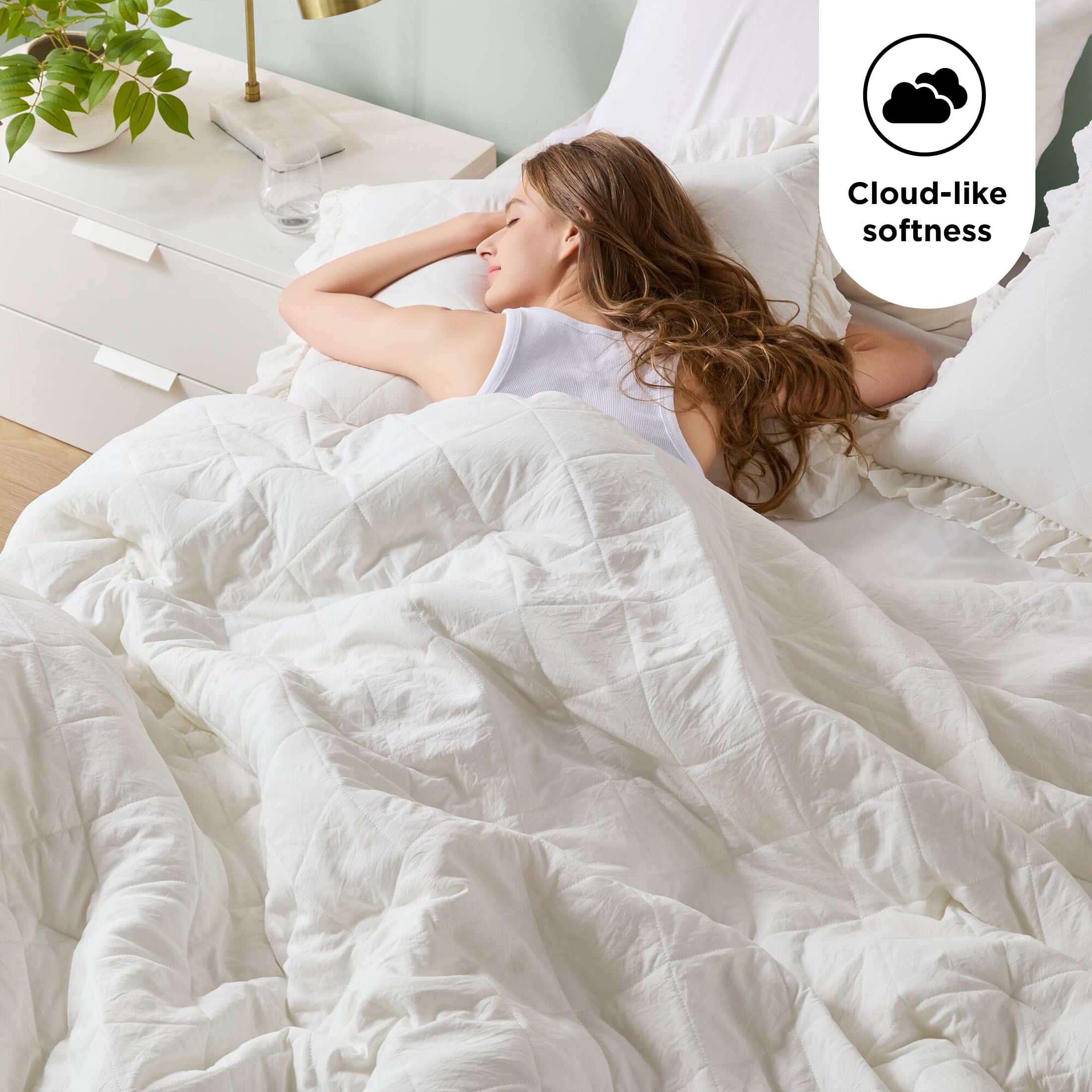 Regency Heights Full/Queen Comforter Set Ivory, 3 Pieces Quilted Ruffle Comforters Full/Queen Size, Solid Bedding Comforters Sets, Gift for Women