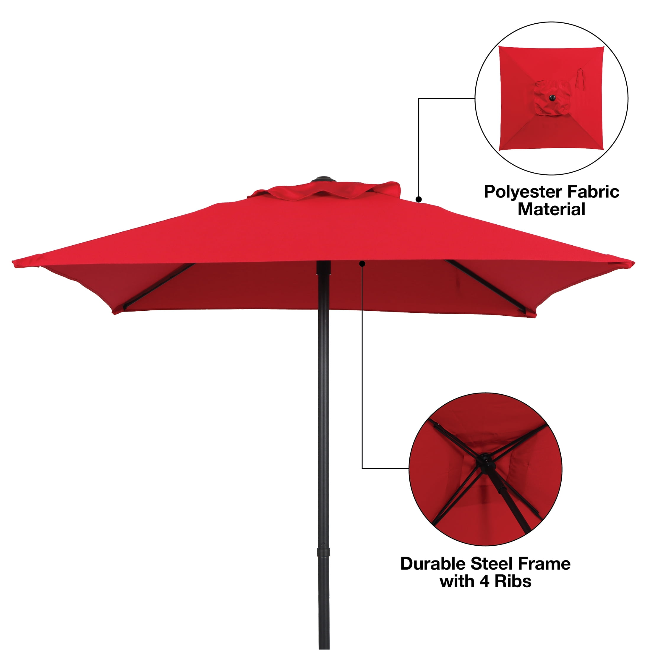 Mainstays Outdoor 5 Foot Square Red Market Patio Umbrella with Push-Up Only Function