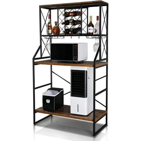 VINGLI Kitchen Bakers Rack, 71" Microwave Stands Coffee Bars with Liquor Holder, Wine Glass Rack Large Appliance Storage Shelves for Mini Fridge, Coffee Maker, Microwave Oven, Ice Maker, Air Fryer