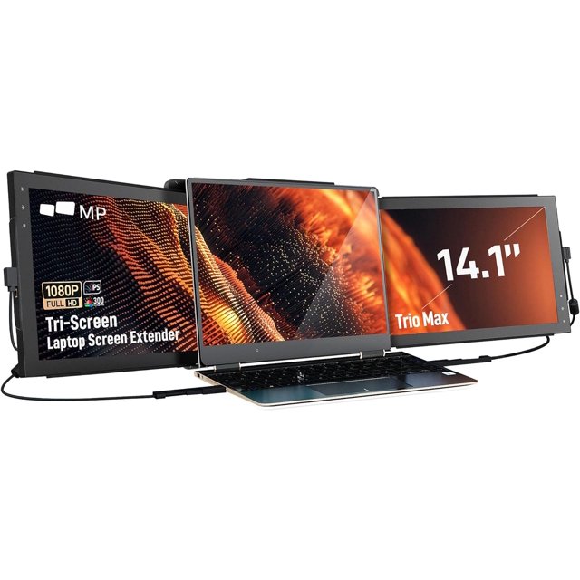 Mobile Pixels Upgraded Trio Max Portable Monitor, The On-The-Go Triple-Screen Laptop Monitor, 14" Full HD IPS Display, USB A/Type-C, Plug and Play, Sleek Design (Two Built-in Sliding displays)