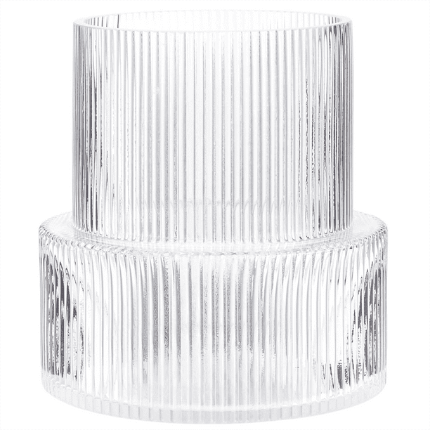 YANWE1 Clear Glass Vase, Ribbed Vase, Fluted Glass Vase, Flower Vase