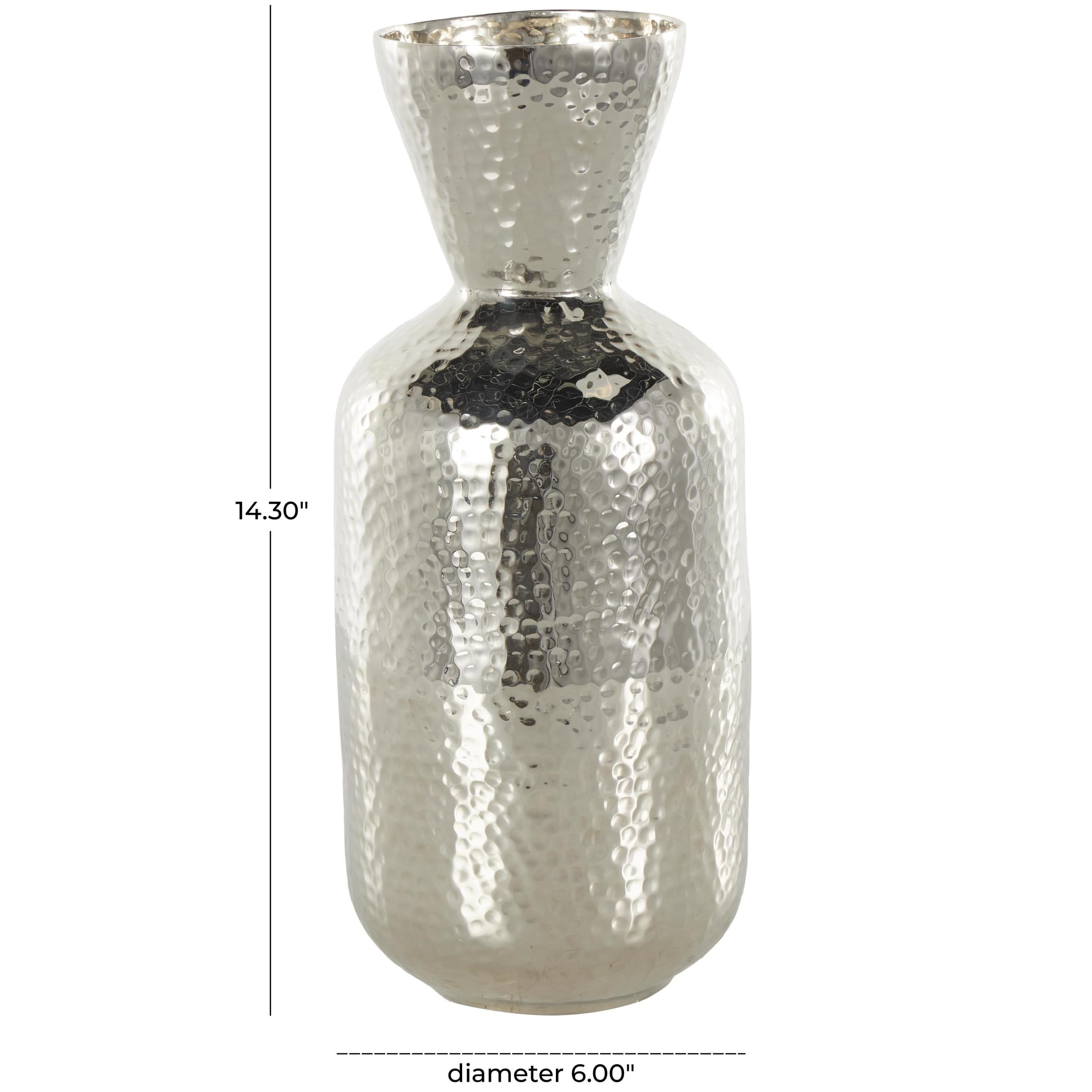 DecMode 14" Hammered Silver Aluminum Metal Vase with Cone Shaped Opening