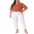 thumbnail image 2 of CHUANK Women‘s Plus Summer Pin Dots Ruffle Short Sleeve V Neck Blouses, 2 of 5