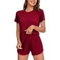 thumbnail image 2 of ylioge Pajama Sets for Women 2 Piece Sleepwear Outfits Womens Casual Solid Color Short Sleeve Tops and Shorts Comfortable Loungewear Pajamas Set, 2 of 8