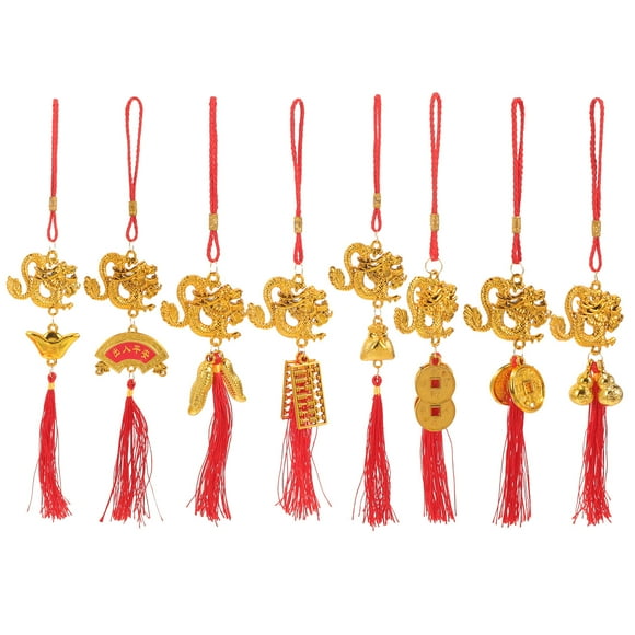 HINTRMENT 10 Pcs Charme Dragon Nouvel An Chinois Couleurs Assorties Polyester Plastique pour Décoration Cny Pendentif Zodiaque
