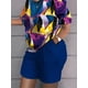 thumbnail image 2 of Conjunto informal de 2 piezas de patchwork, camiseta de manga corta con cuello redondo y pantalones cortos de entrenamiento con bolsillos, ropa de mujer, 2 of 2