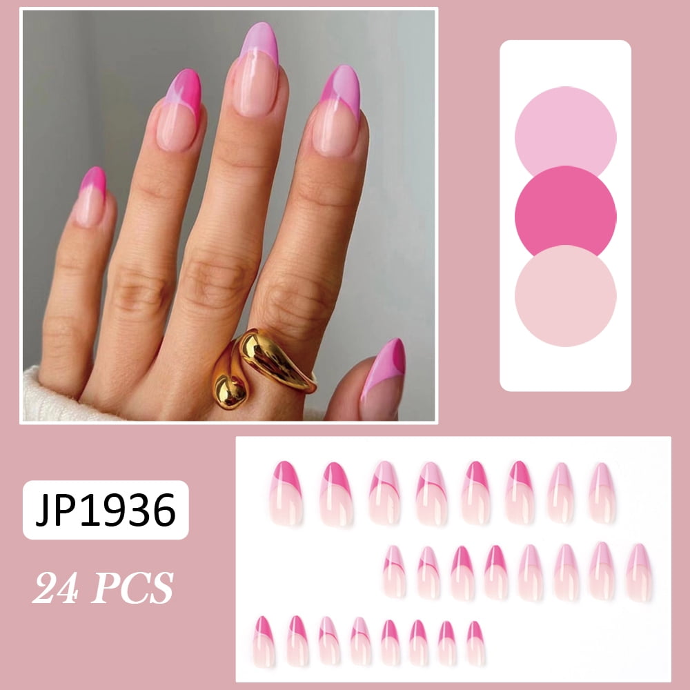 Fofosbeauty 24 pcs Almond Nails Designs 2023, Medium Press on Nails French  Tip Nails, Hot Pink Taiji - Walmart.com