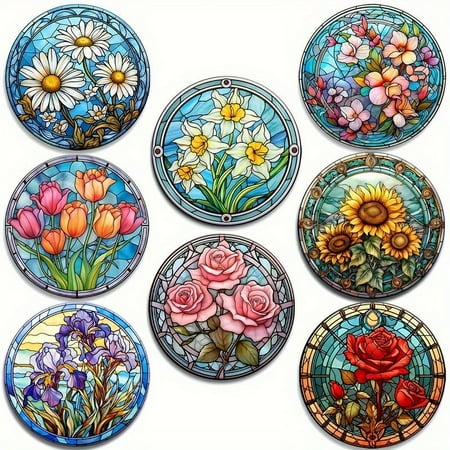 

8pcs Floral Wooden Coaster Set - Perfect for Tea Coffee & Beverages - Ideal Home & Restaurant Decor Great Holiday Gift