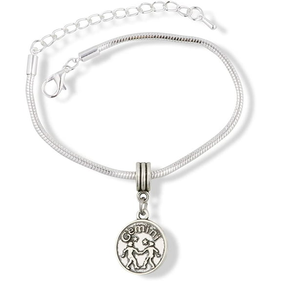 Gemini Astrology Sign Snake Chain Charm Bracelet
