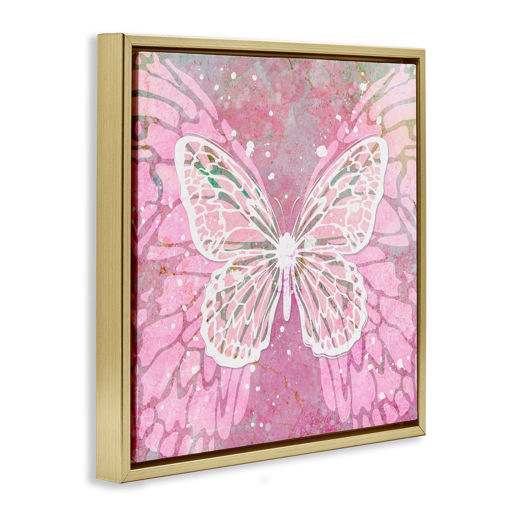 Stupell Industries Pink Butterfly Wings Animals Painting Gold Floater Framed Canvas Art Print Wall Art, 18 x 18