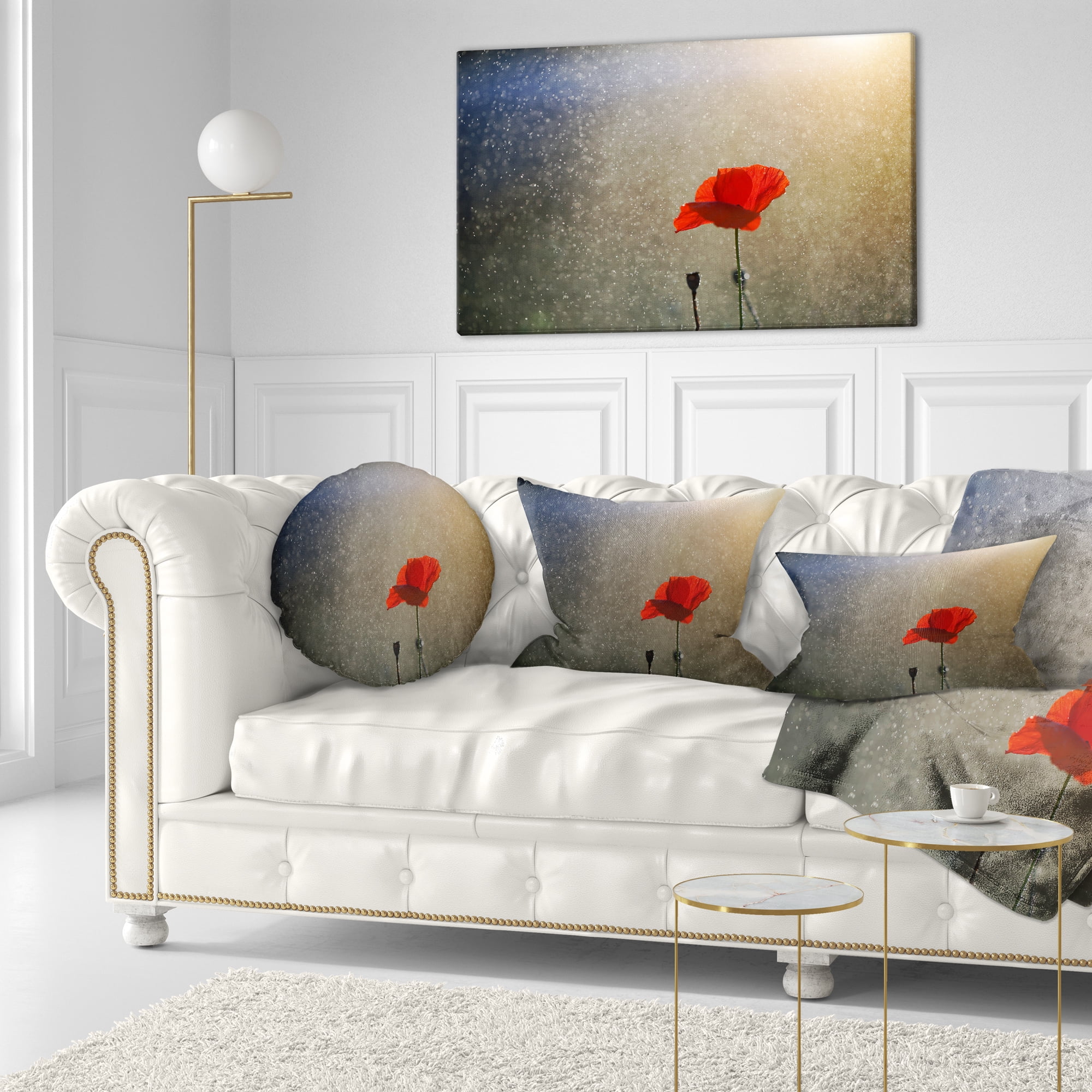 Designart Lone Red Puppy Flower under Lights - Flowers Throw Pillowwork - 12x20
