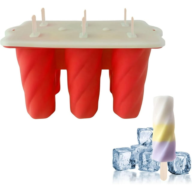 Moldes de paletas con tapas y palitos de madera, molde de silicona para hacer hels de 10 cavidades, fabricante de hielo de fácil liberación (rojo)