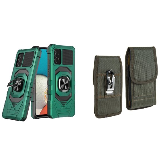 Case with Belt Holster Bundle for Samsung Galaxy A53 5G: Heavy Duty Shield Cover (Midnight Green) and Vertical Rugged Nylon Phone Pouch (Midnight Green)