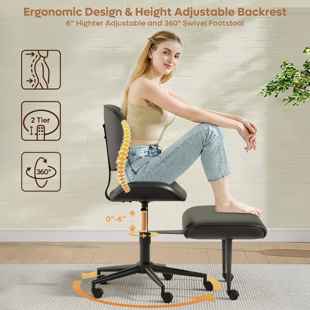 Pinmoco Upgraded Ergonomic Cross Legged Swivel Chair, Adjustable