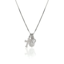 Brilliance Fine Jewelry Sterling Silver Floating CZ, Guadalupe and Cross Charms Necklace, Box Chain 16" 2"